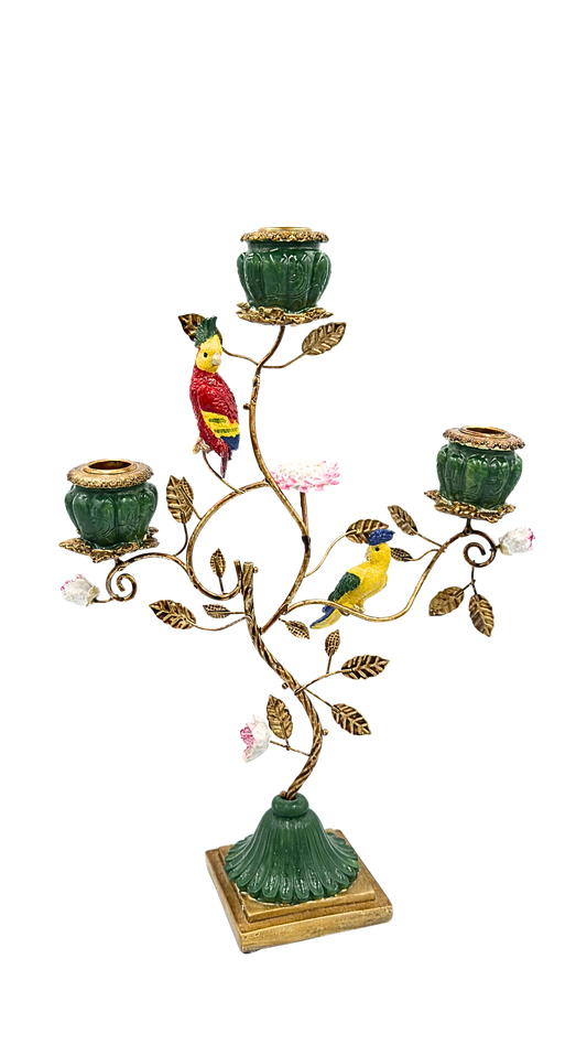 Antiqued Ornate Multi Branch Parrot Candle Holder
