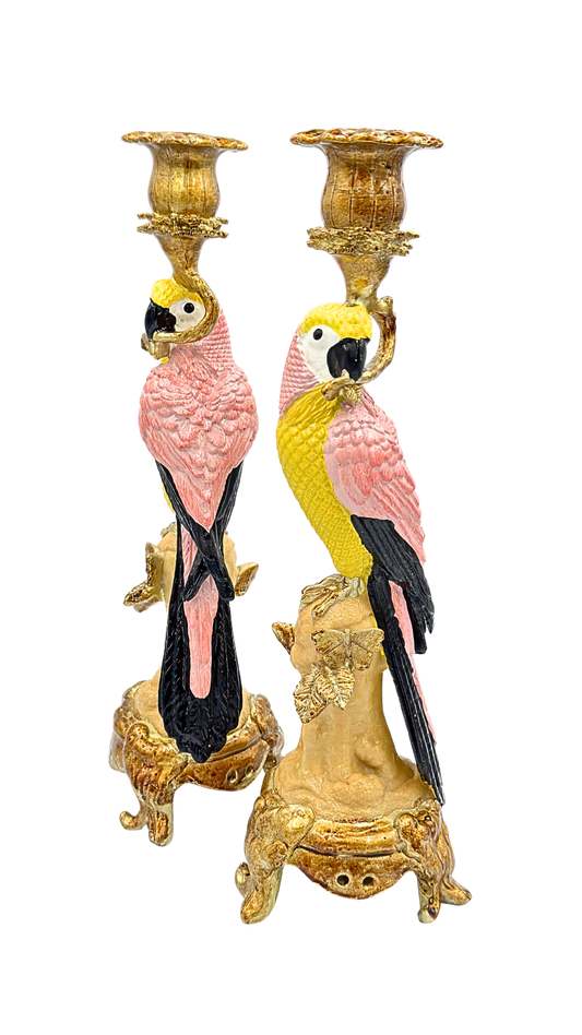 Pair of Antiqued Ornate Parrot Candle Holder