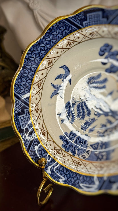 Booths Real Old Willow – Blue & White Gold Gilded Teacup and Saucer Set – Made in England – A8025