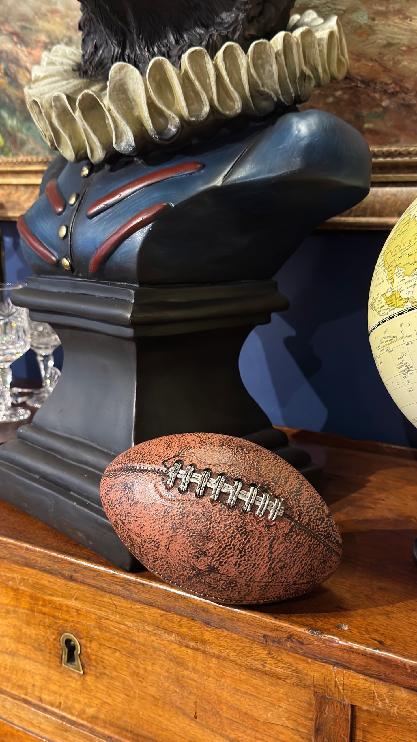 Small Antique Leather Style Rugby Ball Desk Ornament