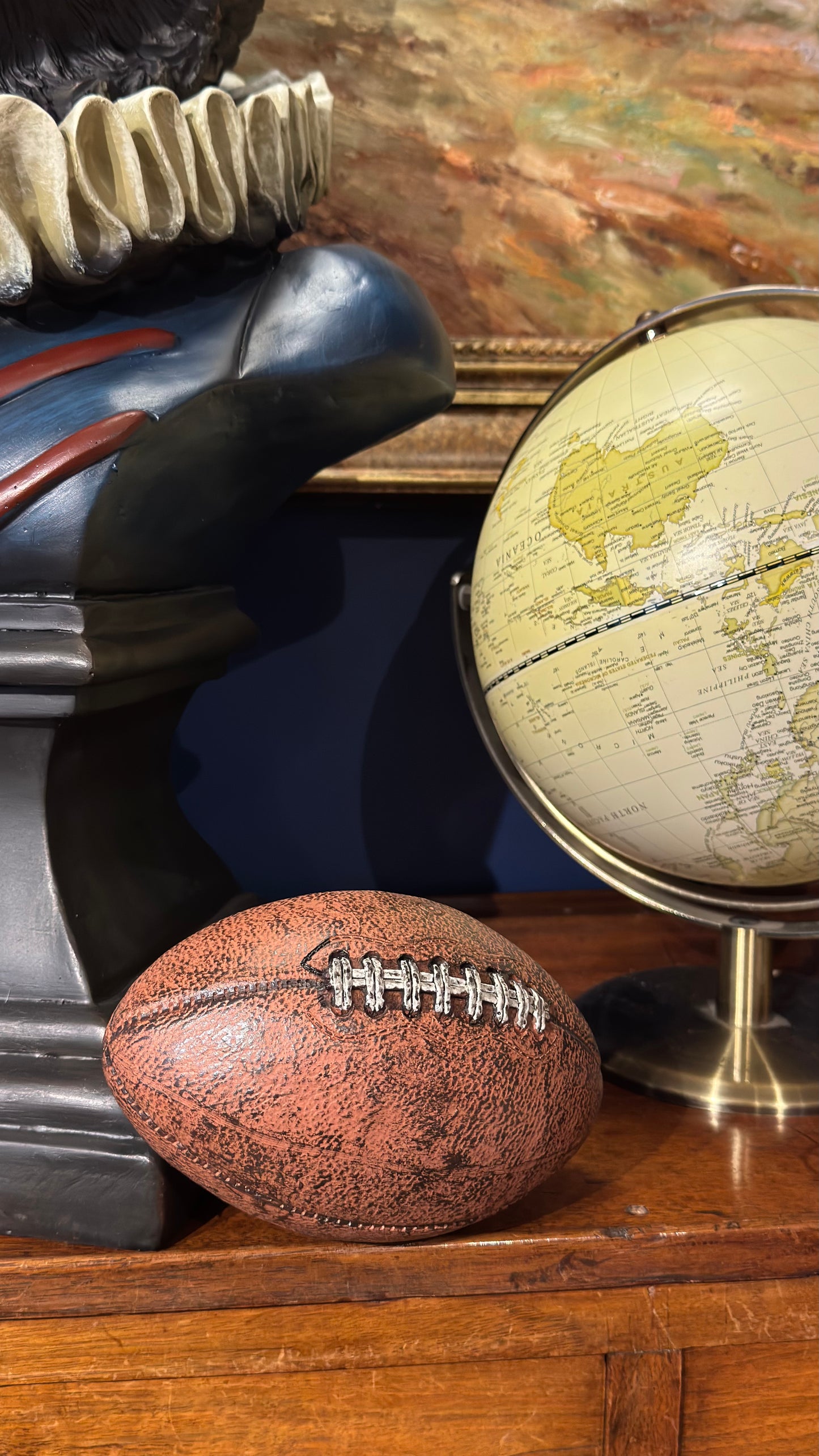 Small Antique Leather Style Rugby Ball Desk Ornament