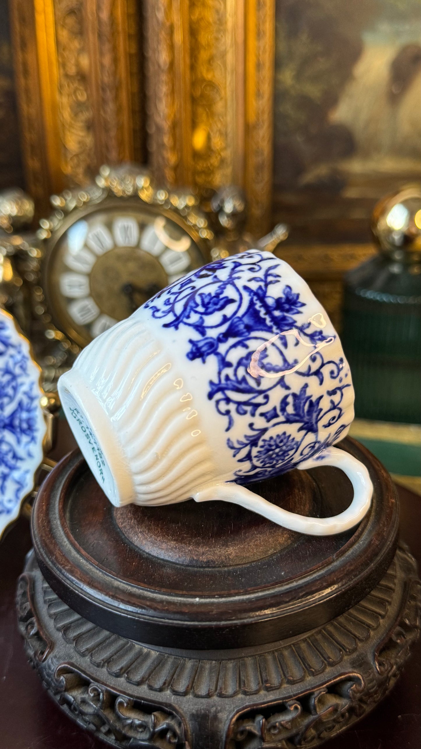 Antique Coalport "Grosvenor" Cup & Saucer – A/189 R2 – Blue & White – Circa 1900