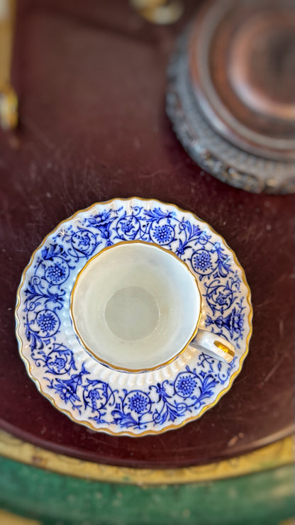 Antique Coalport "Grosvenor" Cup & Saucer – A/189 R2 – Blue & White – Circa 1900