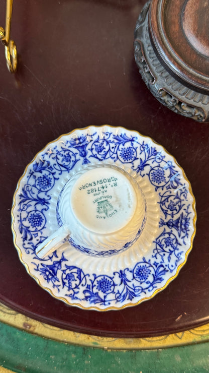 Antique Coalport "Grosvenor" Cup & Saucer – A/189 R2 – Blue & White – Circa 1900