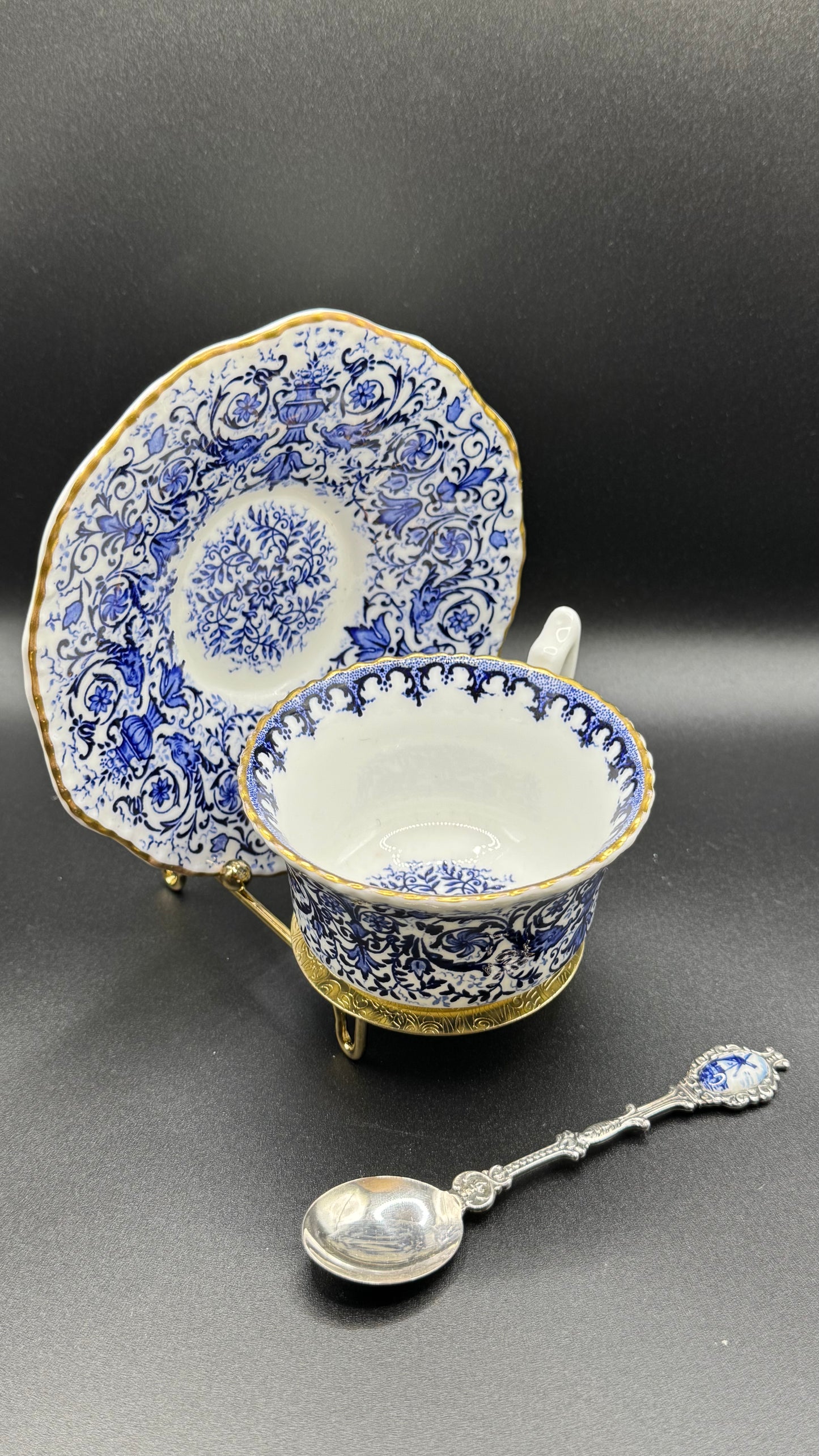 Coalport 19th Century | Cup & Saucer & Tea Spoon | Gold & Blue & White