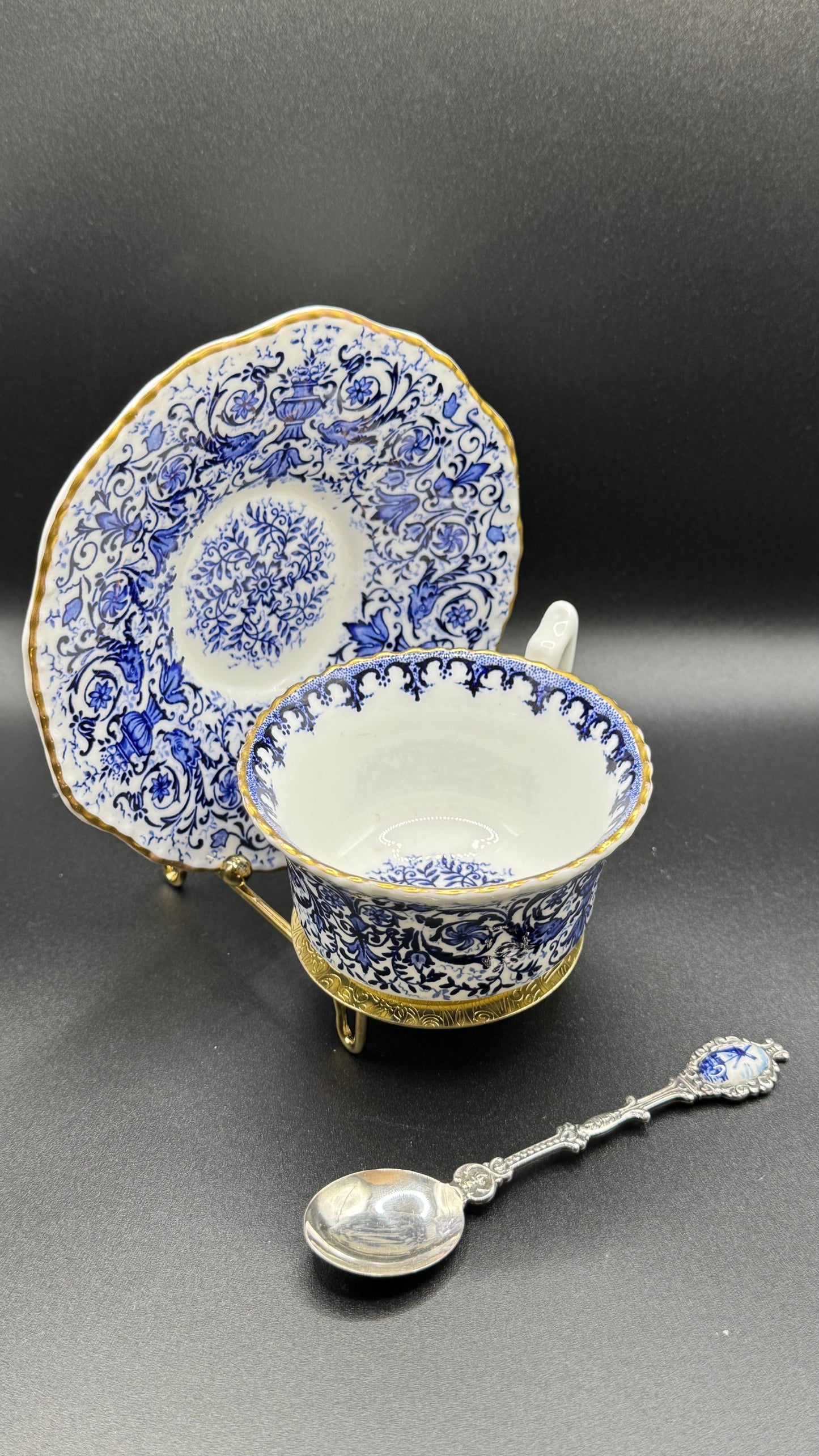 Coalport 19th Century | Cup & Saucer & Tea Spoon | Gold & Blue & White