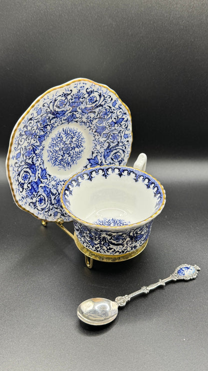 Coalport 19th Century | Cup & Saucer & Tea Spoon | Gold & Blue & White