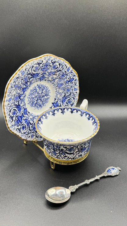 Coalport 19th Century | Cup & Saucer & Tea Spoon | Gold & Blue & White