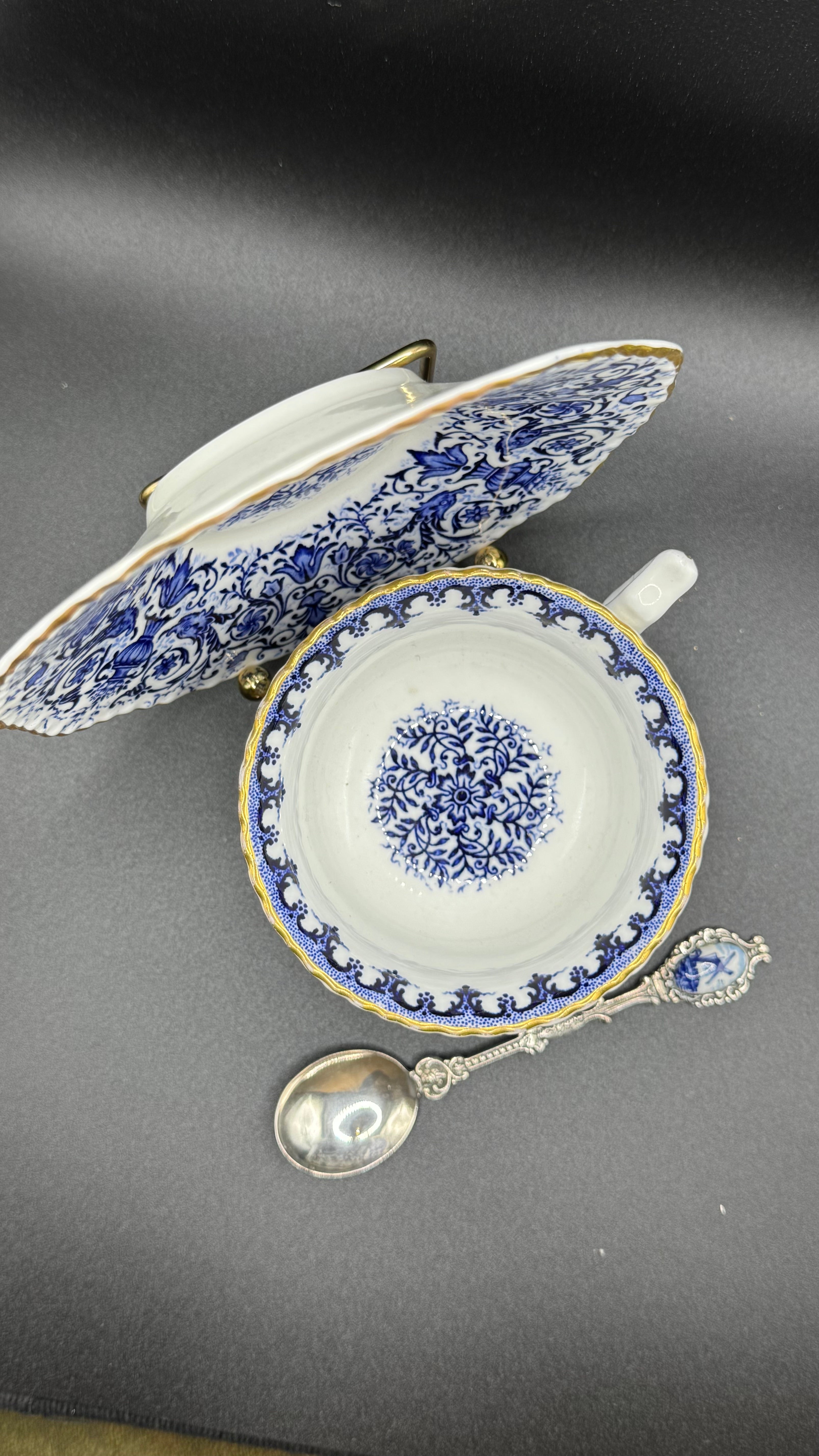 Coalport 19th Century | Cup & Saucer & Tea Spoon | Gold & Blue & White