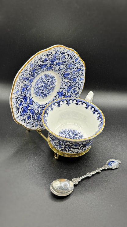 Coalport 19th Century | Cup & Saucer & Tea Spoon | Gold & Blue & White