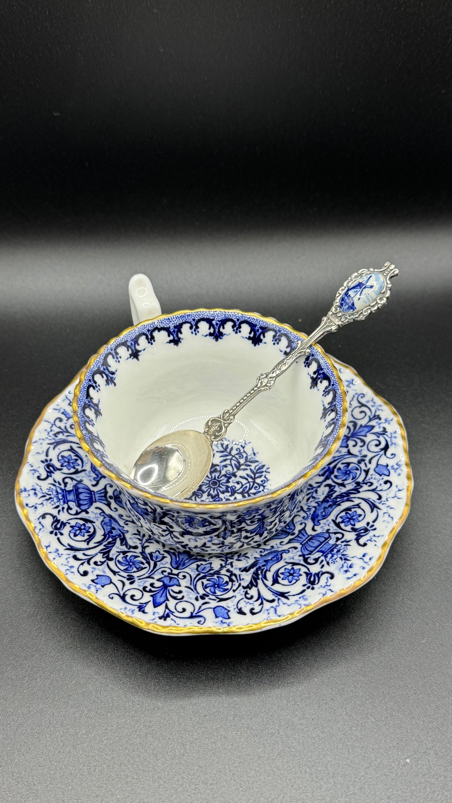Coalport 19th Century | Cup & Saucer & Tea Spoon | Gold & Blue & White