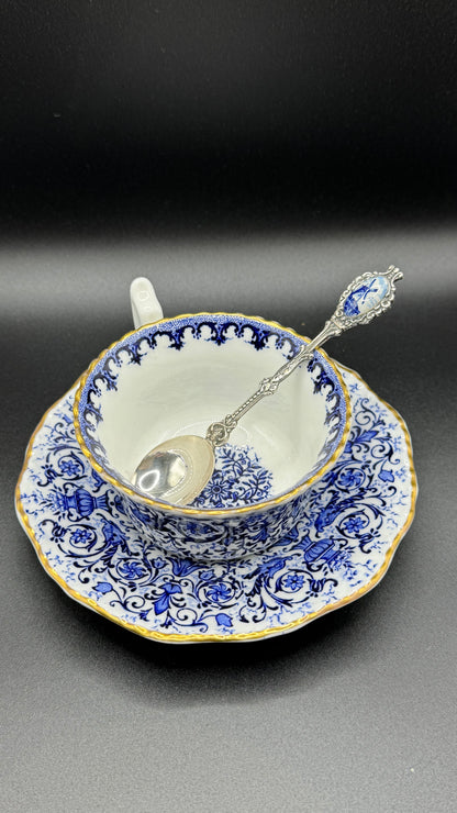 Coalport 19th Century | Cup & Saucer & Tea Spoon | Gold & Blue & White