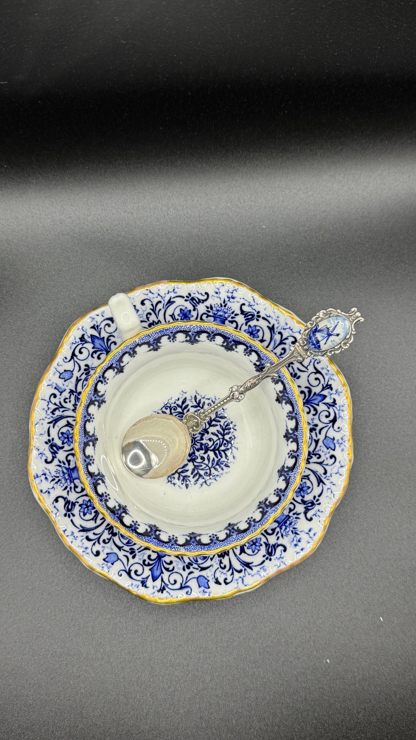 Coalport 19th Century | Cup & Saucer & Tea Spoon | Gold & Blue & White