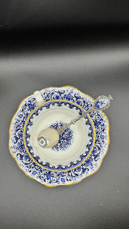 Coalport 19th Century | Cup & Saucer & Tea Spoon | Gold & Blue & White