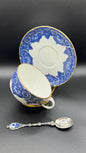 Coalport 19th Century Cup & Saucer | Gold Glazed & White & Blue