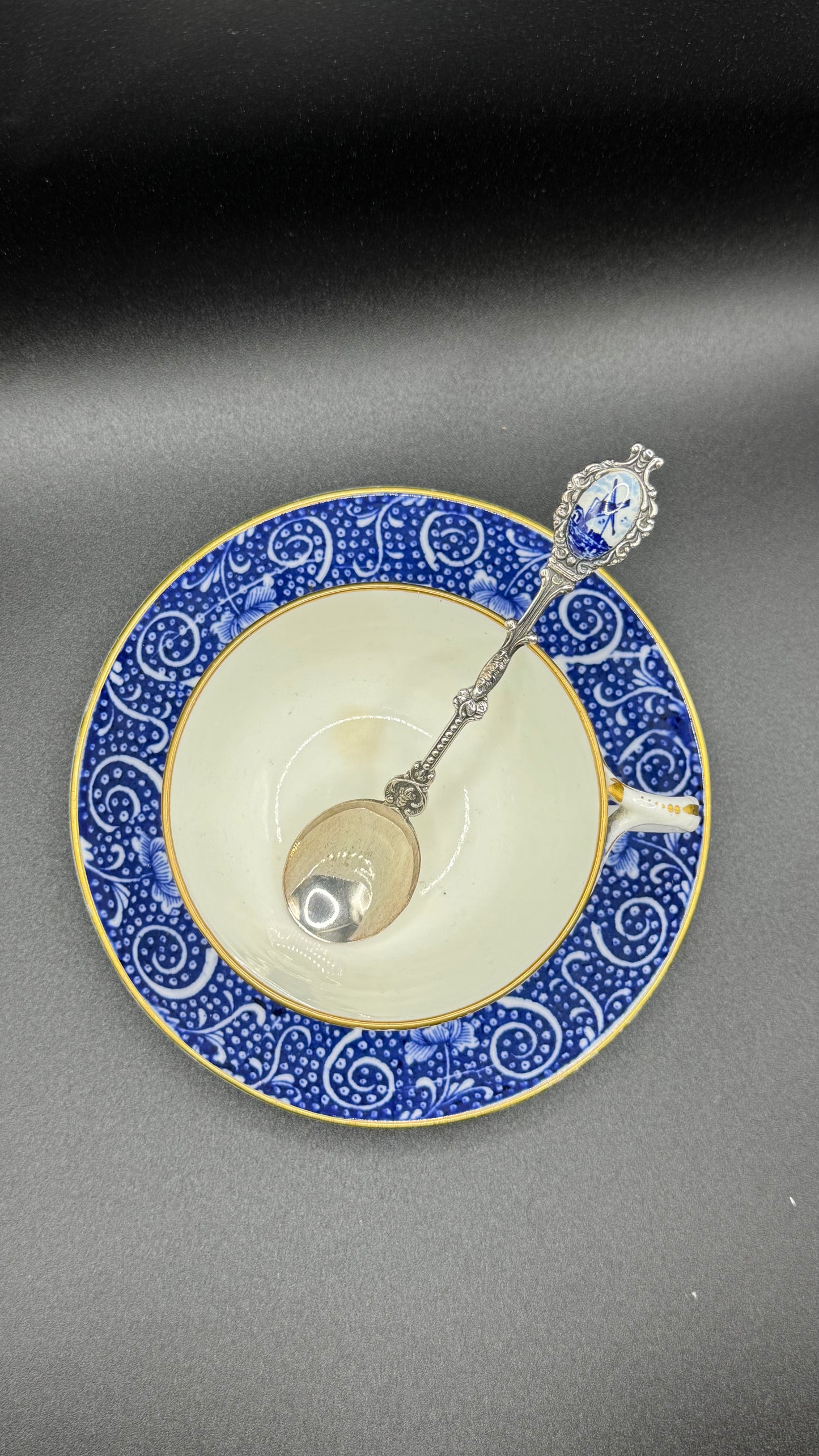 Coalport 19th Century Cup & Saucer | Gold Glazed & White & Blue