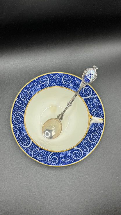Coalport 19th Century Cup & Saucer | Gold Glazed & White & Blue