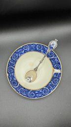 Coalport 19th Century Cup & Saucer | Gold Glazed & White & Blue