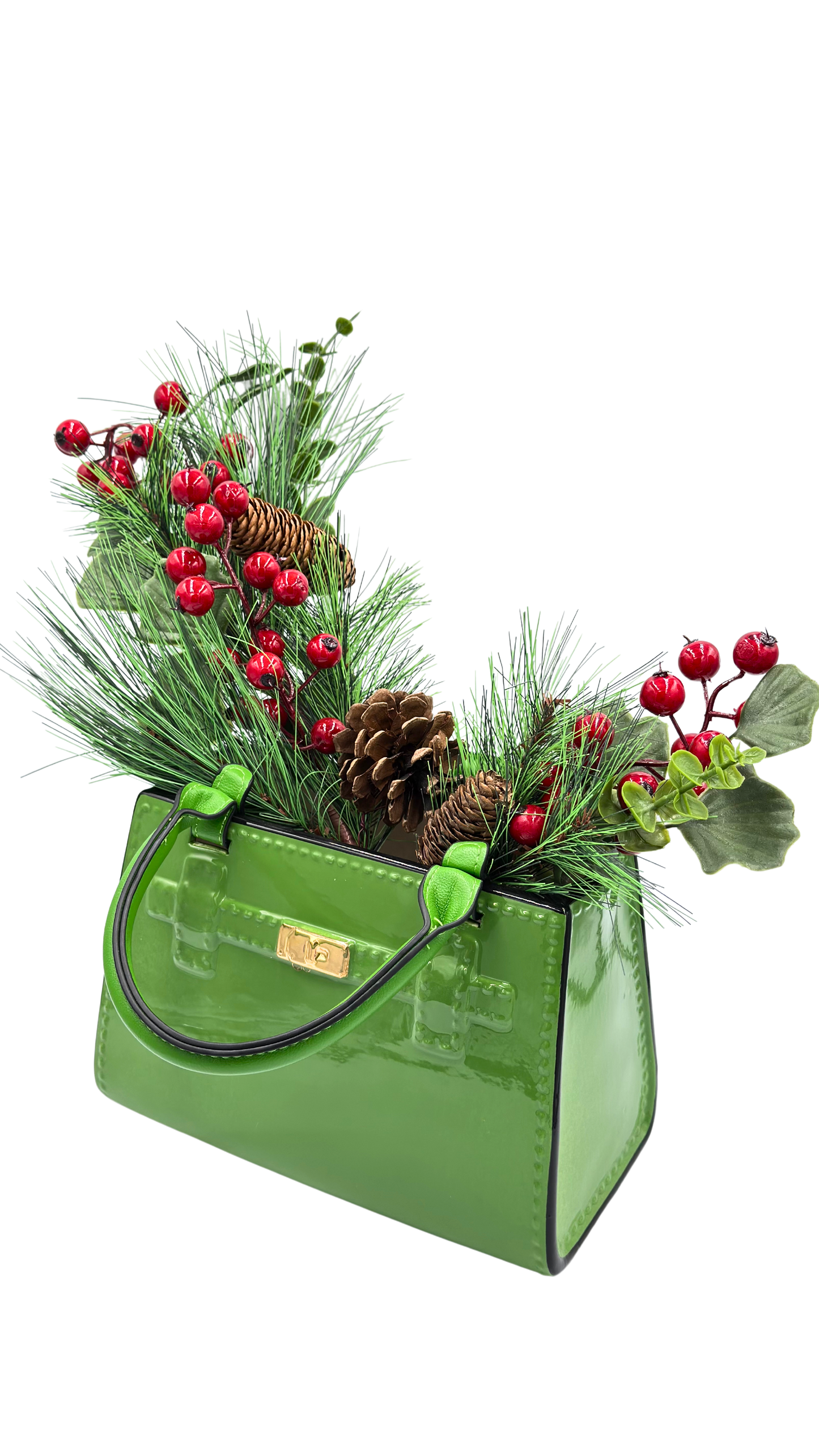 Green Ceramic & Leather Handbag Vase