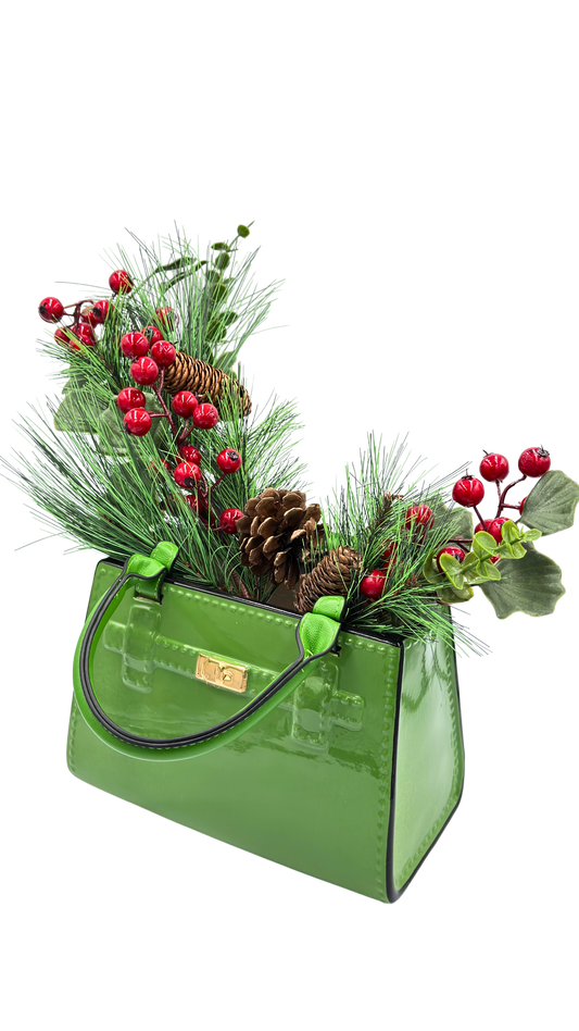 Green Ceramic & Leather Handbag Vase