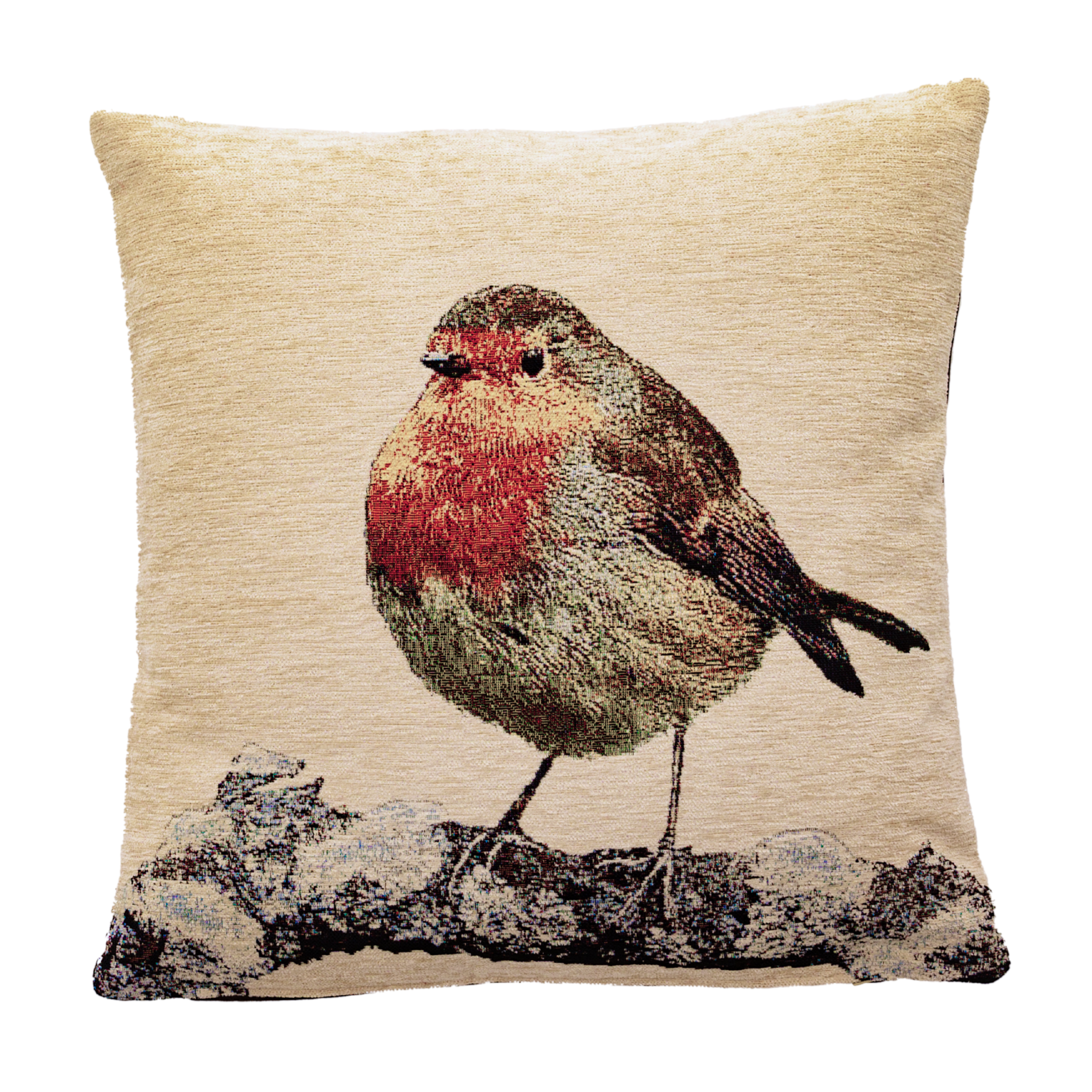 Winter Robin Woven Cushion - 42x42cm (17"x17"): Fibre Filler