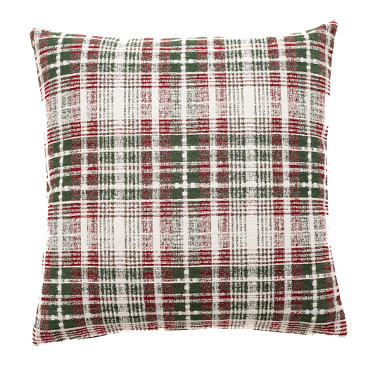 Winter Plaid Red Woven Cushion - 42x42cm (17"x17"): Fibre Filler
