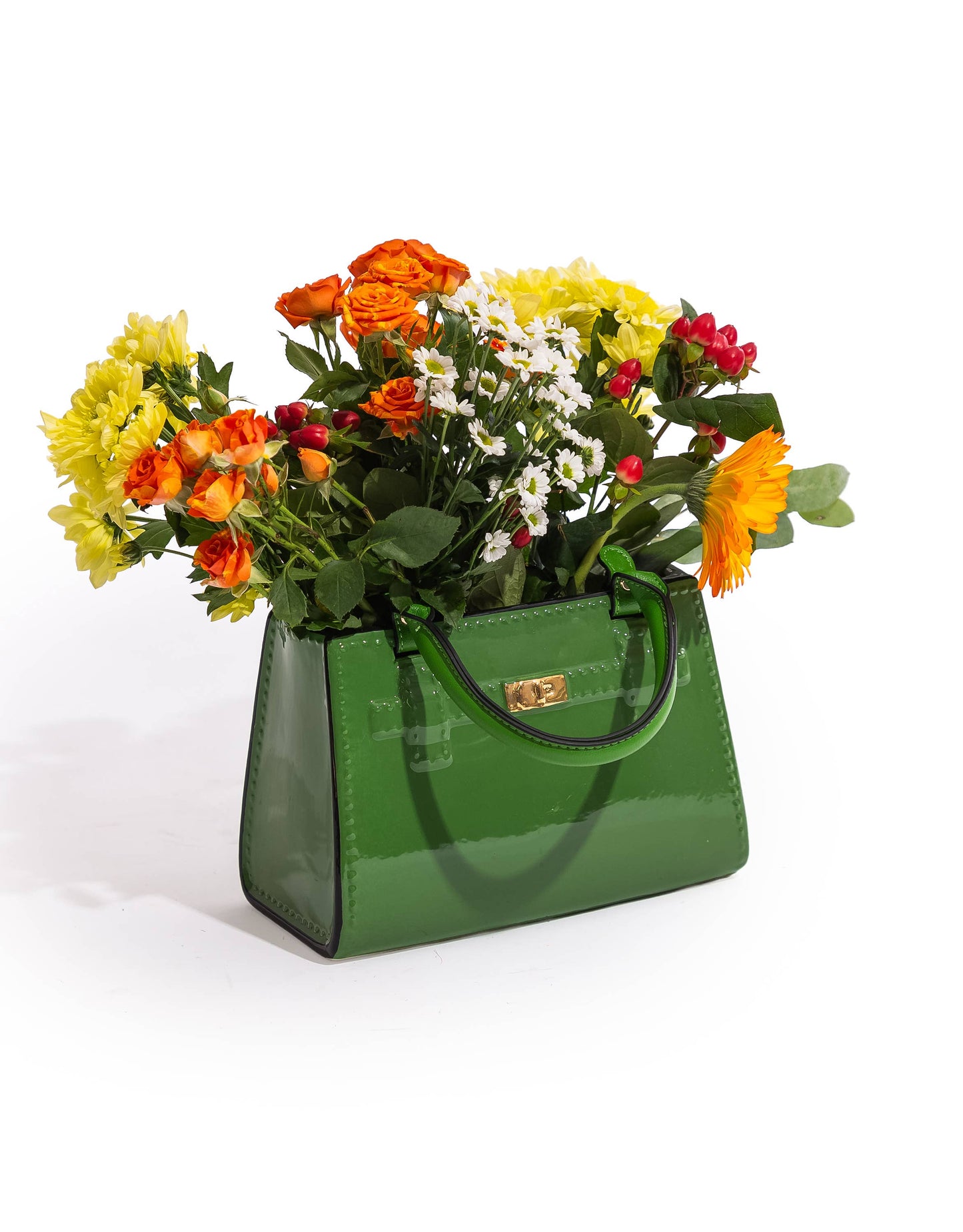Green Ceramic & Leather Handbag Vase